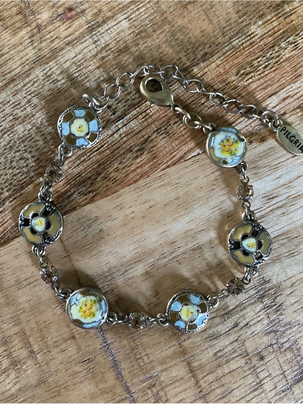 Vintage Pilgrim Danish Design Gold-Tone Enamel Charm Bracelet